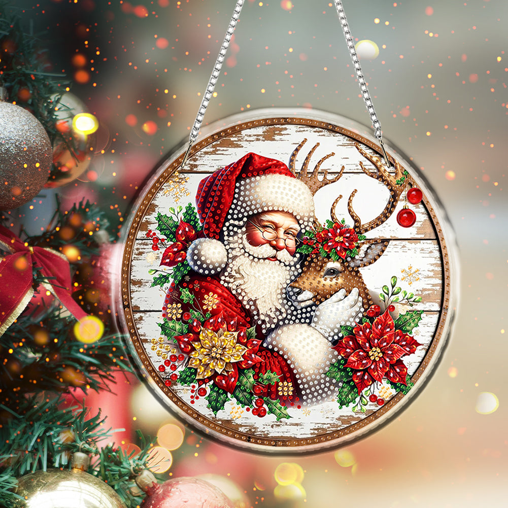 Acrylic 2D Flat DIY Christmas Santa Claus Elk Diamond Art Pendant Wall Decor