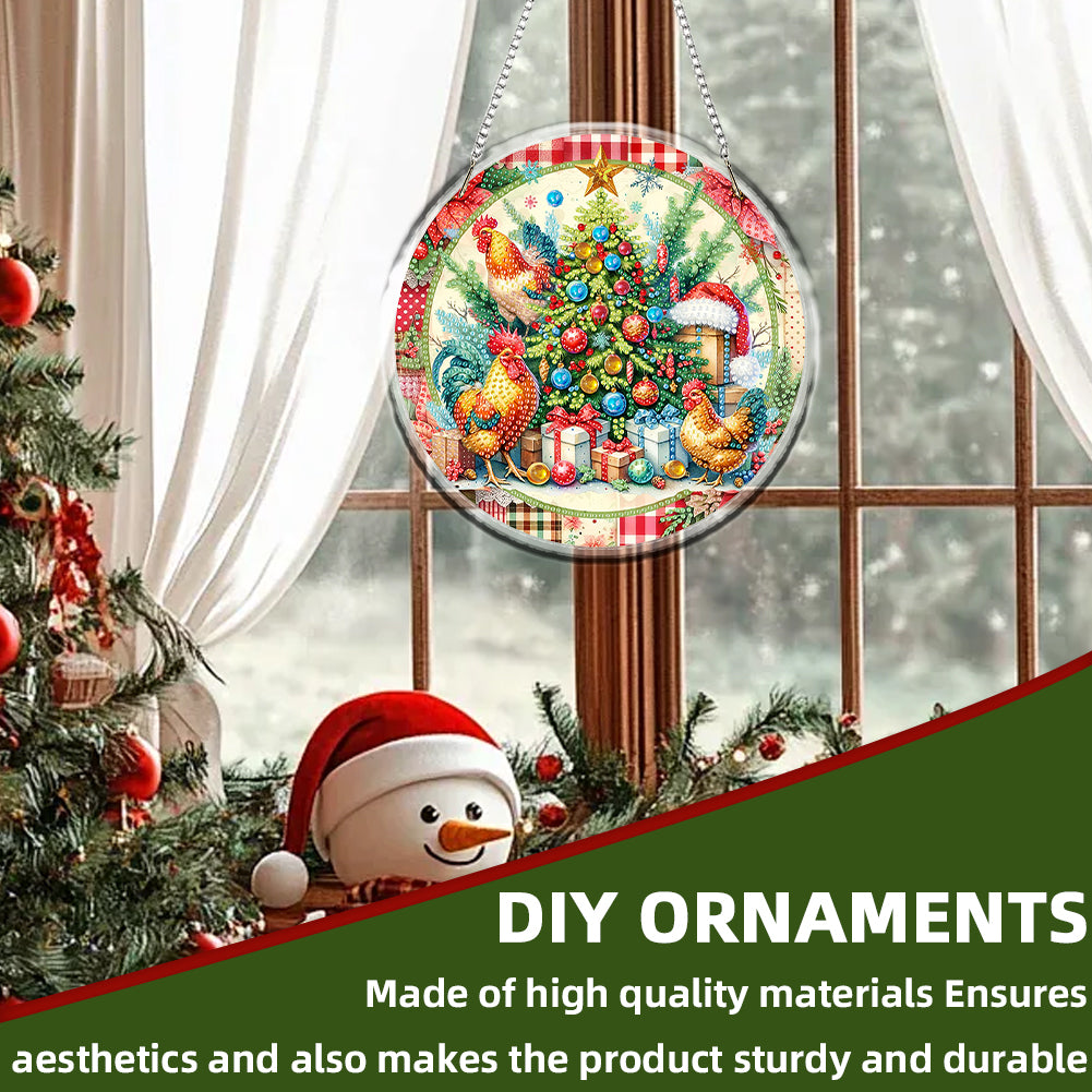 Acrylic 2D Flat DIY Christmas Tree Chicken Diamond Art Pendant Wall Decor