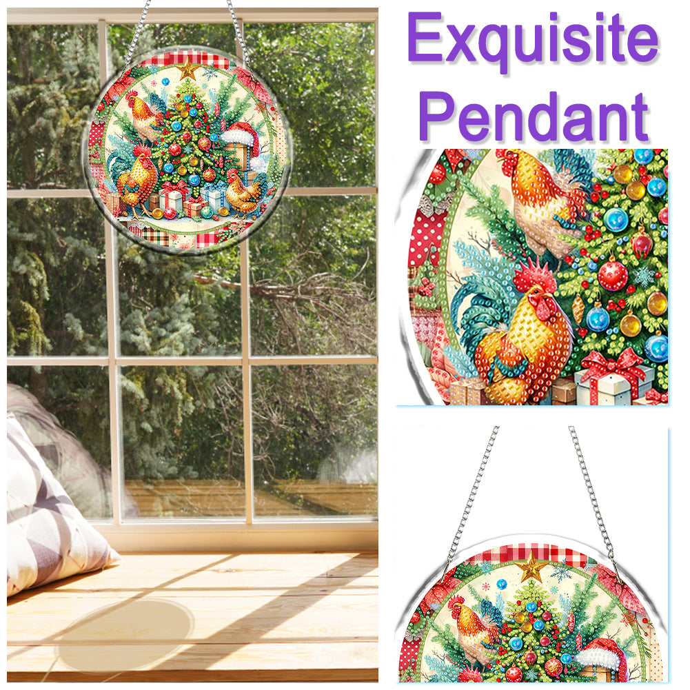 Acrylic 2D Flat DIY Christmas Tree Chicken Diamond Art Pendant Wall Decor