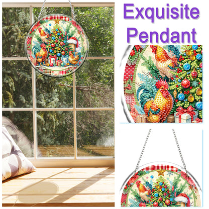Acrylic 2D Flat DIY Christmas Tree Chicken Diamond Art Pendant Wall Decor