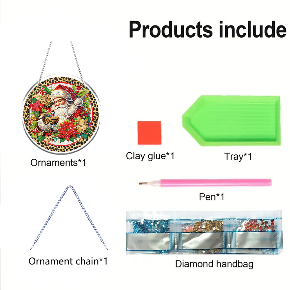 Acrylic 2D Flat DIY Christmas Santa Claus Diamond Art Pendant Wall Decor