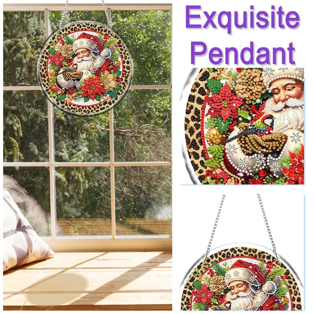 Acrylic 2D Flat DIY Christmas Santa Claus Diamond Art Pendant Wall Decor