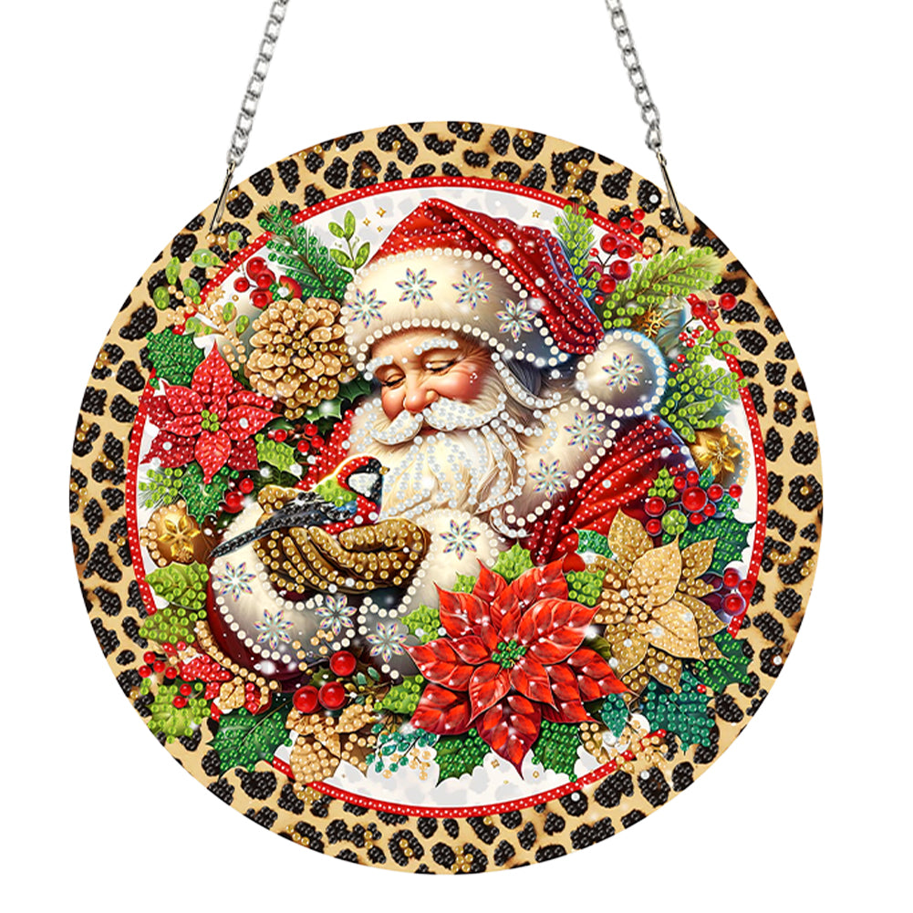 Acrylic 2D Flat DIY Christmas Santa Claus Diamond Art Pendant Wall Decor