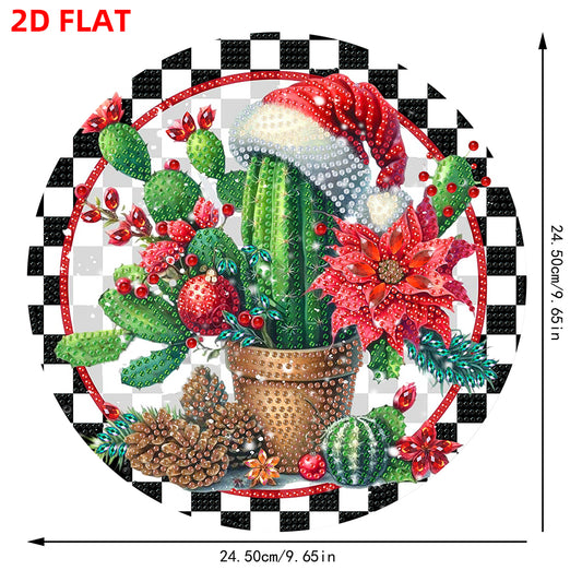 Acrylic 2D Flat DIY Christmas Cactus Diamond Art Pendant Wall Decoration