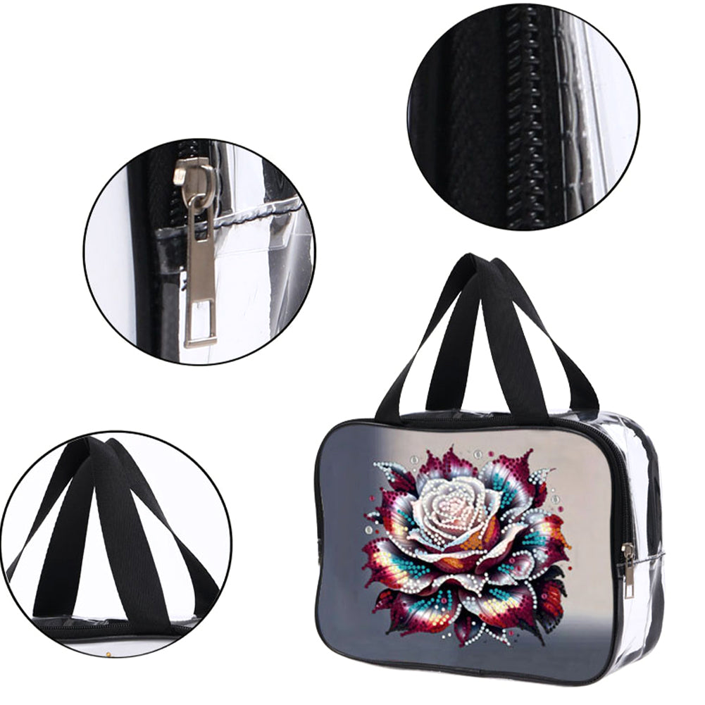 DIY Flower Diamond Art Rhinestone Makeup Bag Transparent PVC Storage Pack Gift