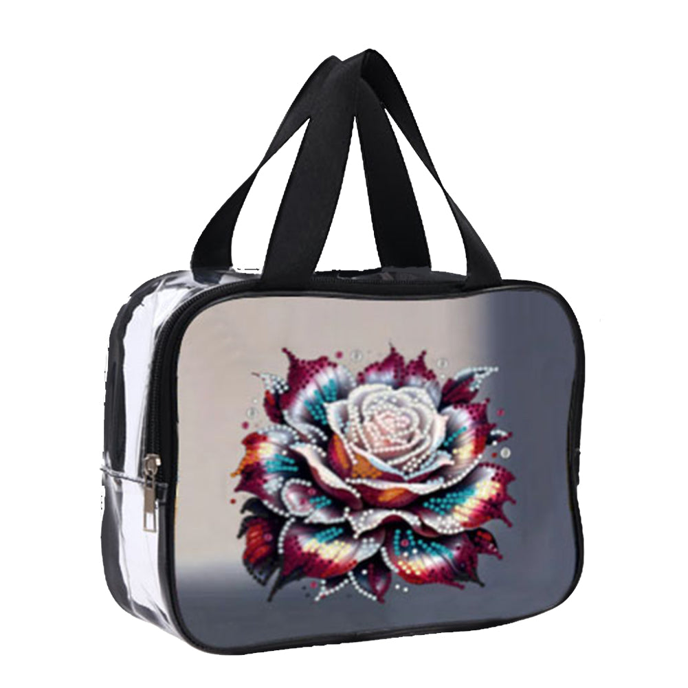 DIY Flower Diamond Art Rhinestone Makeup Bag Transparent PVC Storage Pack Gift
