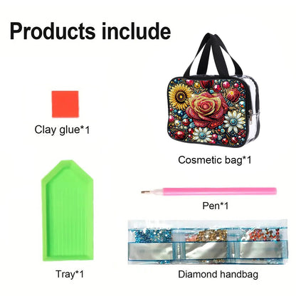 DIY Rose Diamond Art Rhinestone Makeup Bag Transparent PVC Storage Pack Gift