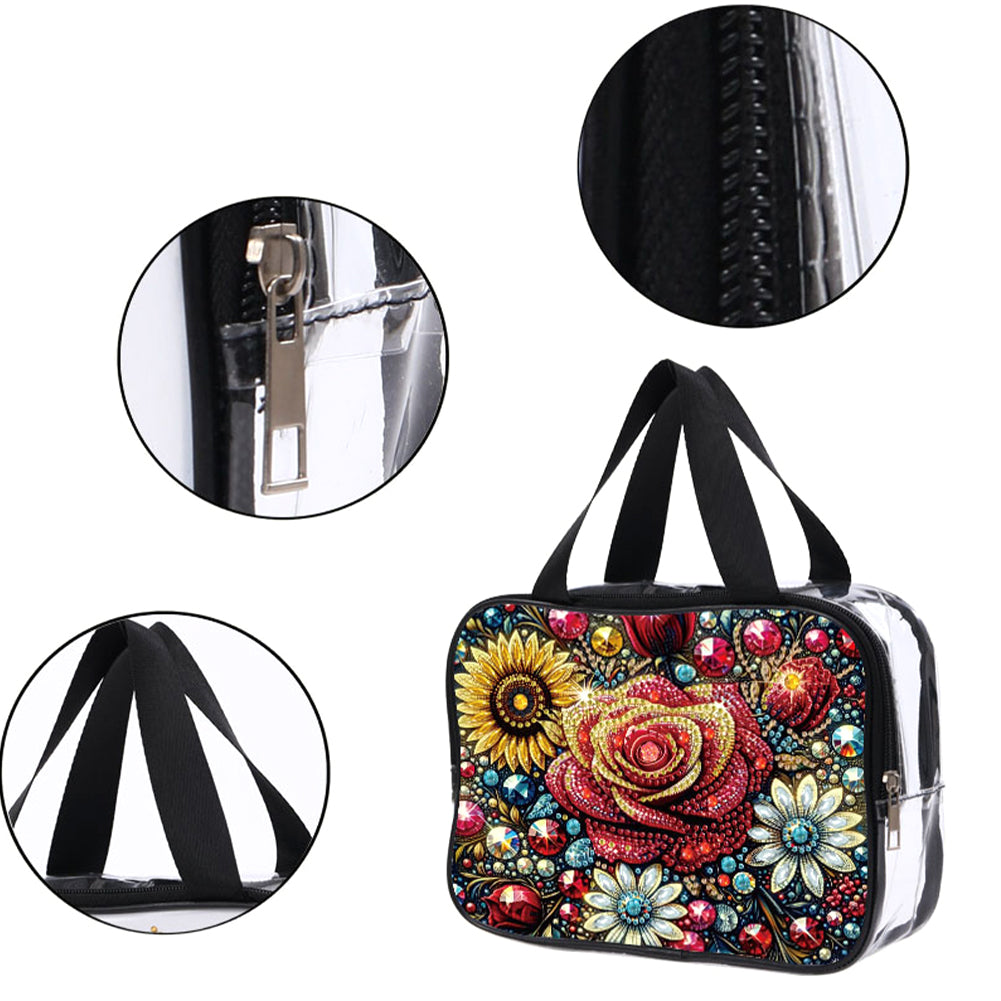 DIY Rose Diamond Art Rhinestone Makeup Bag Transparent PVC Storage Pack Gift