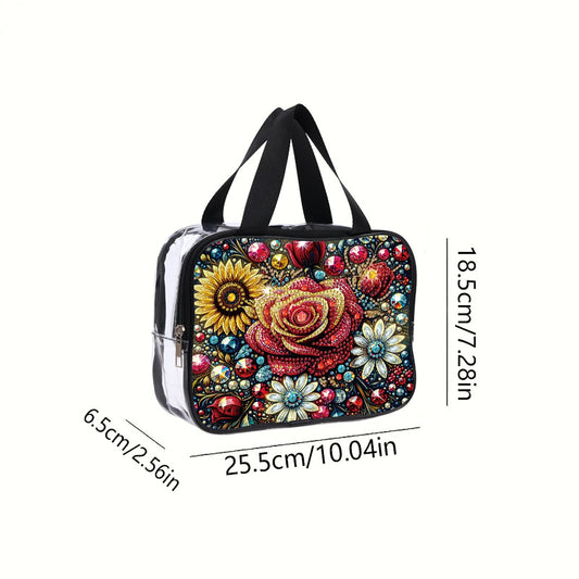 DIY Rose Diamond Art Rhinestone Makeup Bag Transparent PVC Storage Pack Gift