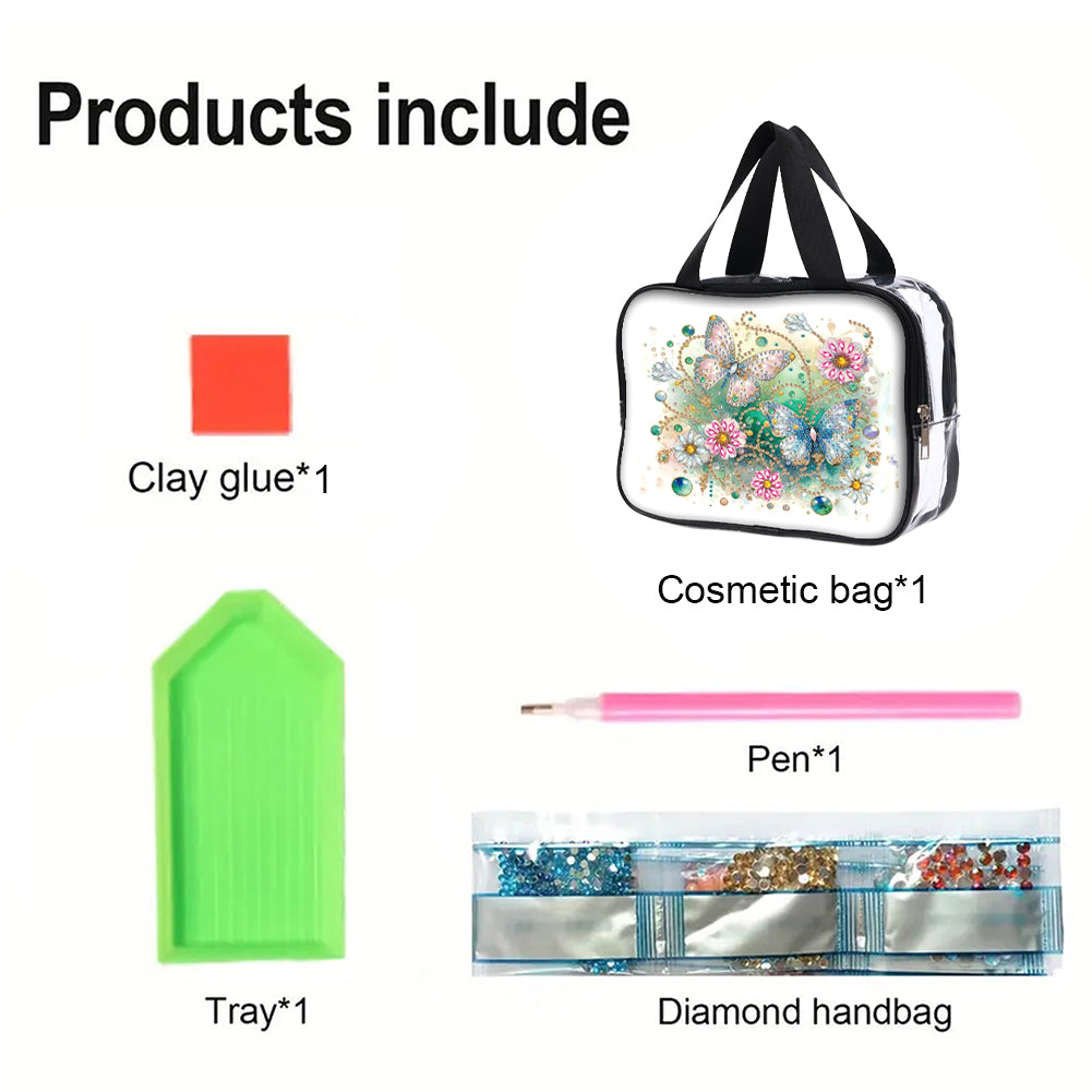 DIY Butterfly Diamond Art Rhinestone Makeup Bag Transparent PVC Storage Pack