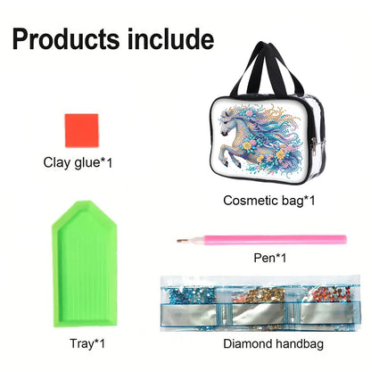 DIY Horse Diamond Art Rhinestone Makeup Bag Transparent PVC Storage Pack Gift