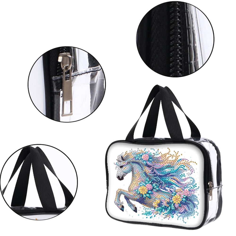 DIY Horse Diamond Art Rhinestone Makeup Bag Transparent PVC Storage Pack Gift
