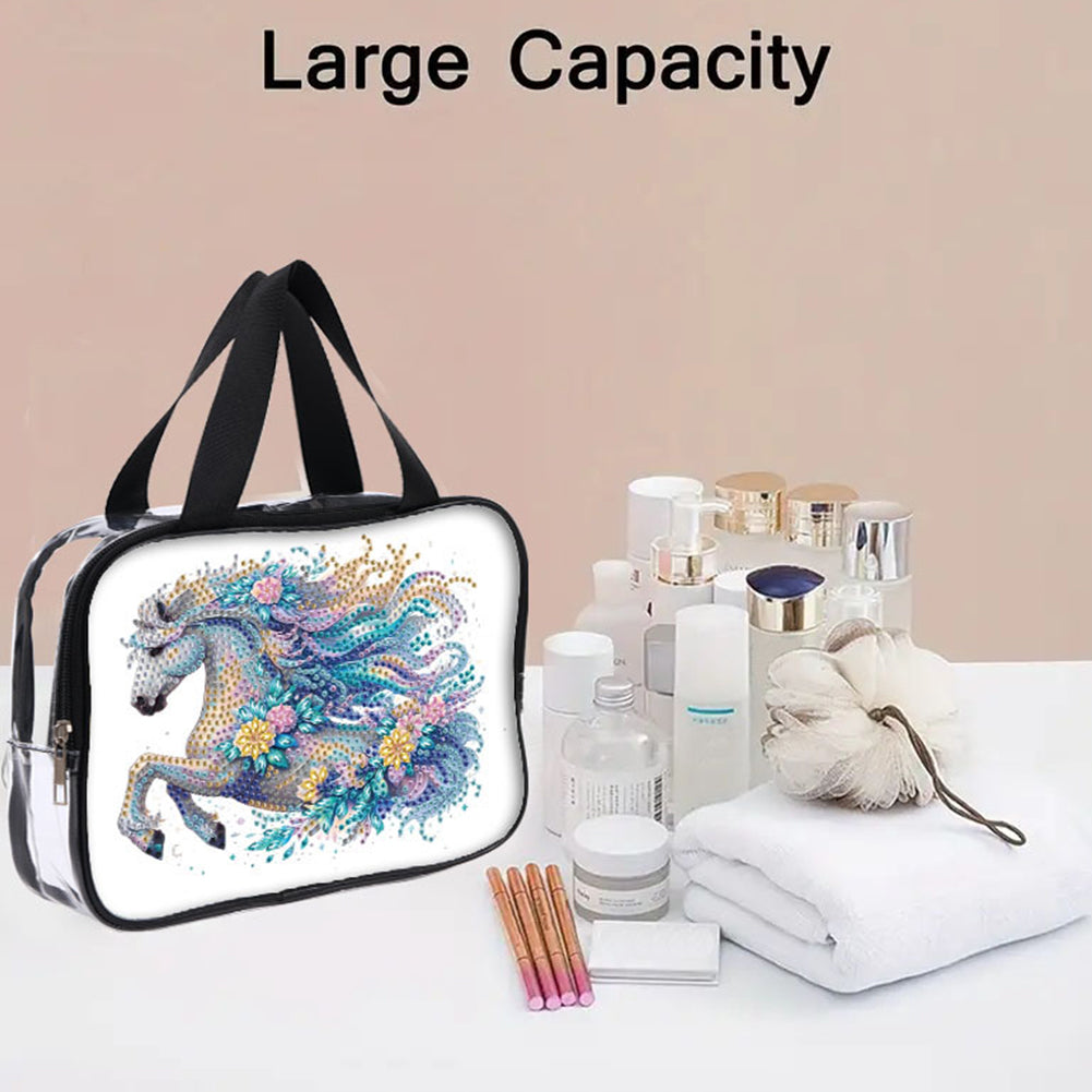 DIY Horse Diamond Art Rhinestone Makeup Bag Transparent PVC Storage Pack Gift