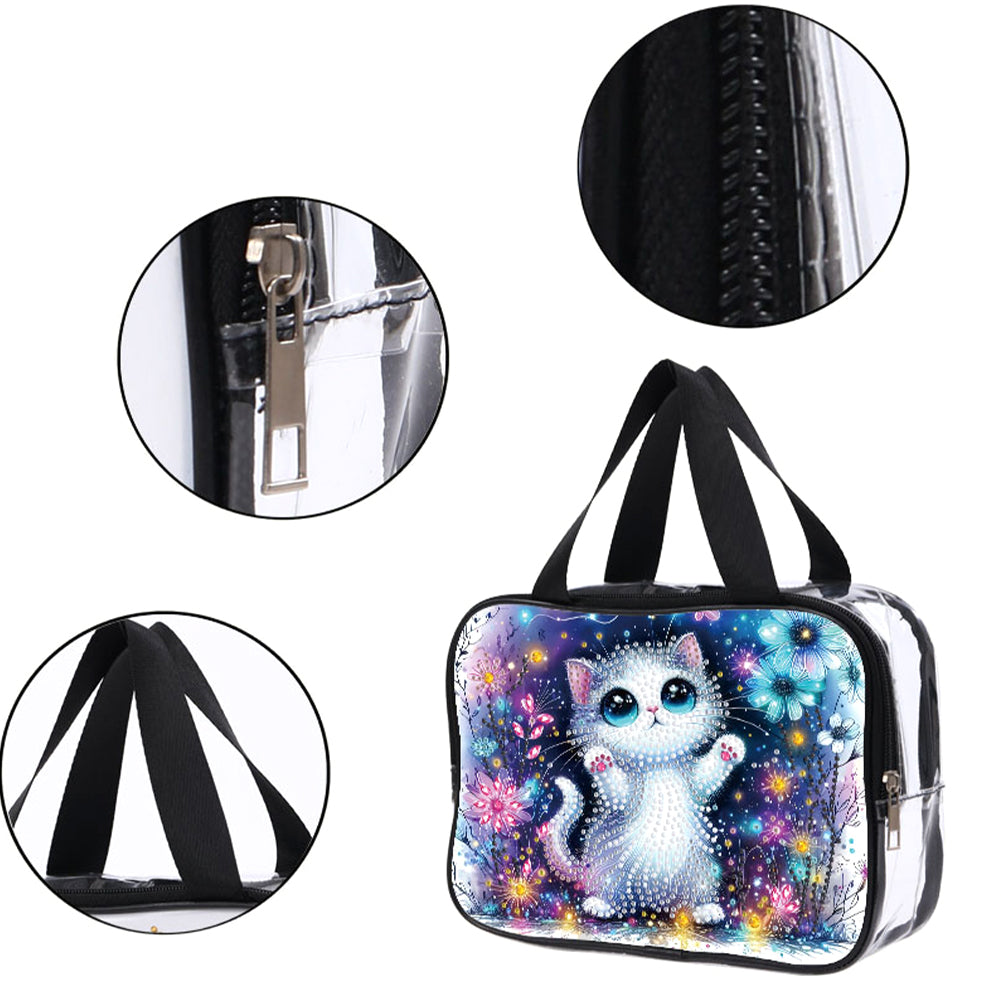 DIY Kitten Diamond Art Rhinestone Makeup Bag Transparent PVC Storage Pack Gift