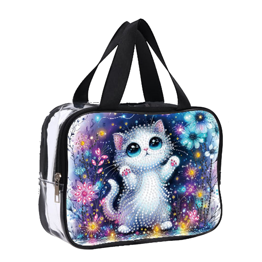 DIY Kitten Diamond Art Rhinestone Makeup Bag Transparent PVC Storage Pack Gift