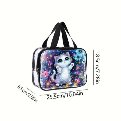 DIY Kitten Diamond Art Rhinestone Makeup Bag Transparent PVC Storage Pack Gift