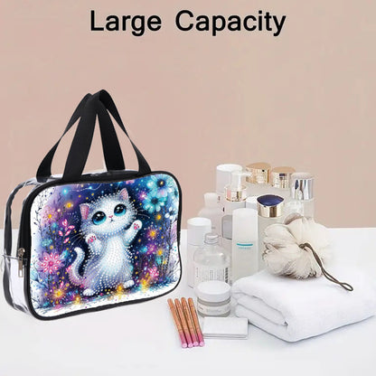 DIY Kitten Diamond Art Rhinestone Makeup Bag Transparent PVC Storage Pack Gift