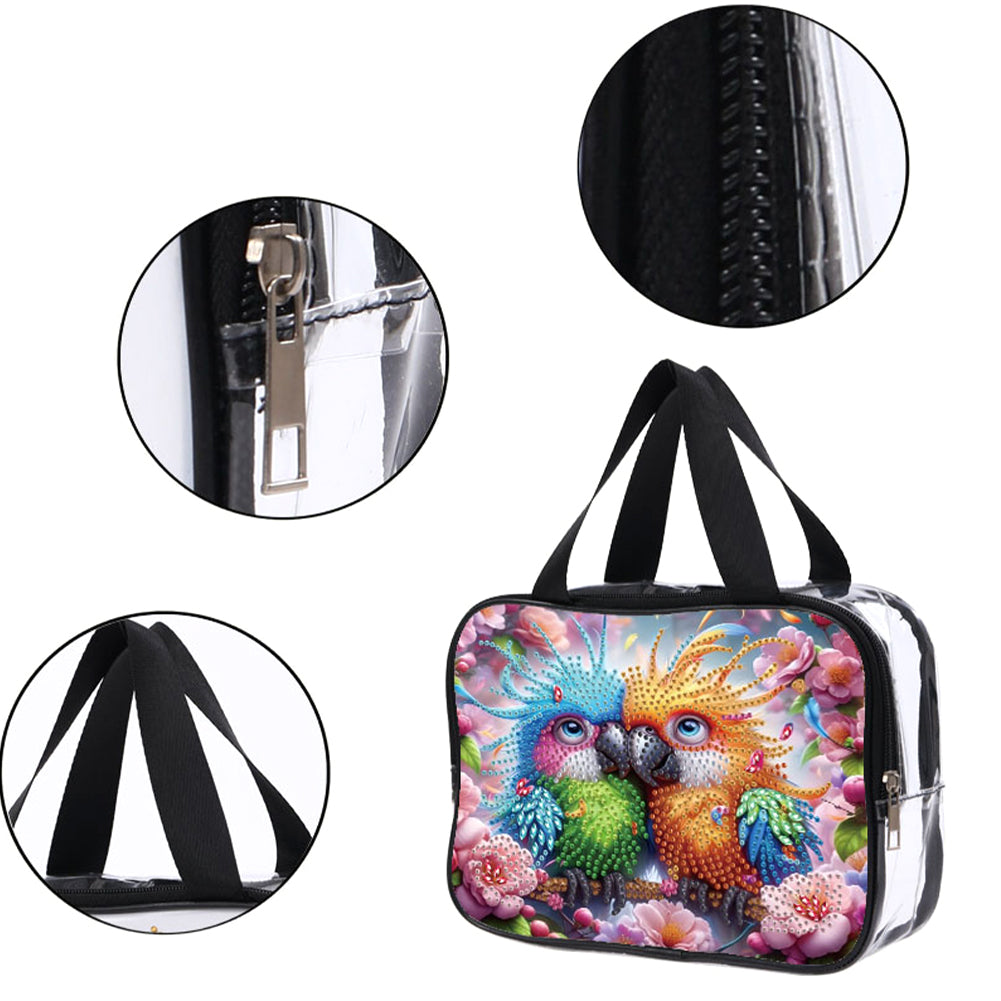 DIY Parrot Diamond Art Rhinestone Makeup Bag Transparent PVC Storage Pack Gift