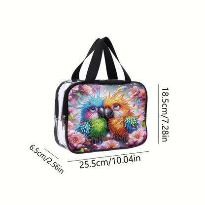DIY Parrot Diamond Art Rhinestone Makeup Bag Transparent PVC Storage Pack Gift