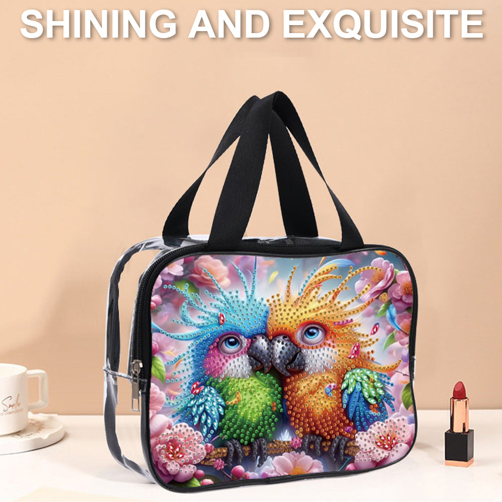 DIY Parrot Diamond Art Rhinestone Makeup Bag Transparent PVC Storage Pack Gift
