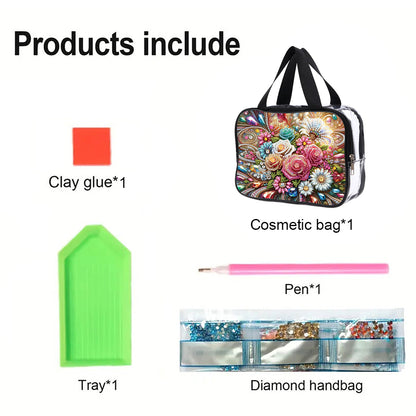 DIY Gemstone Flower Diamond Art Rhinestone Makeup Bag Transparent Storage Pack