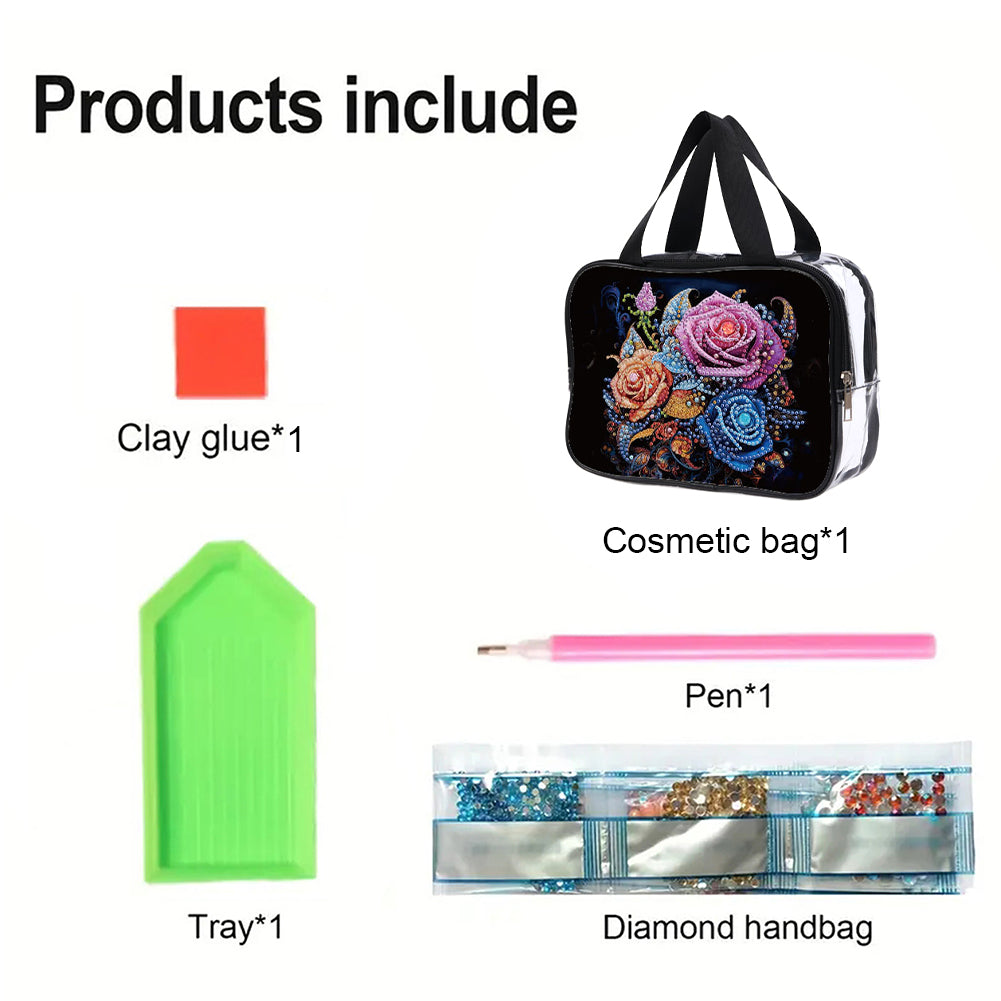 DIY Diamond Art Rhinestone Makeup Bag Crystal Transparent PVC Storage Pack Gift