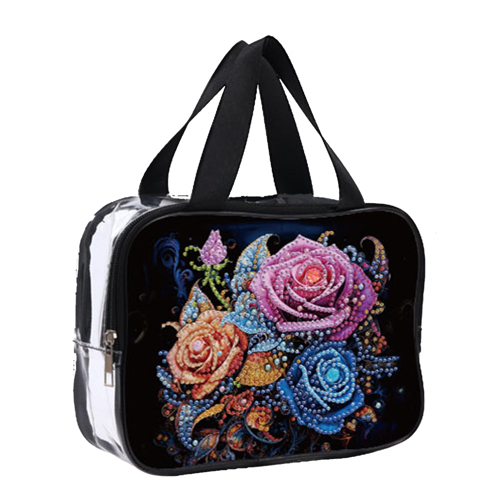 DIY Flower Diamond Art Rhinestone Makeup Bag Transparent PVC Storage Pack Gift