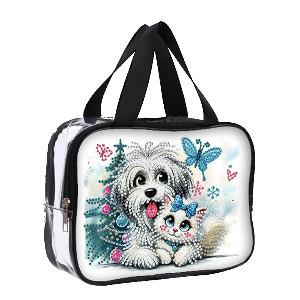 DIY Puppy Diamond Art Rhinestone Makeup Bag Transparent PVC Storage Pack Gift