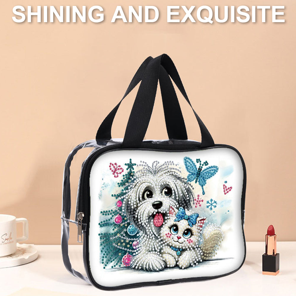 DIY Puppy Diamond Art Rhinestone Makeup Bag Transparent PVC Storage Pack Gift