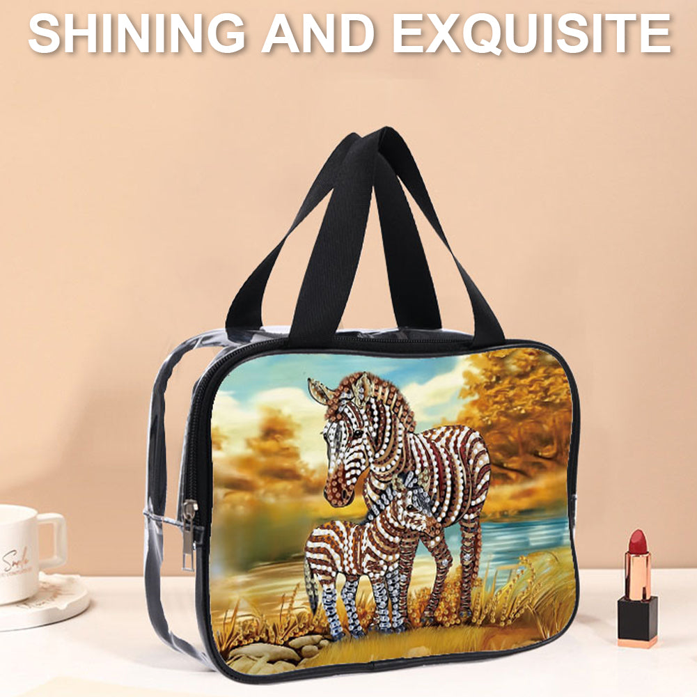 DIY Zebra Diamond Art Rhinestone Makeup Bag Transparent PVC Storage Pack Gift