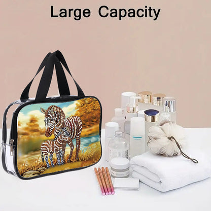 DIY Zebra Diamond Art Rhinestone Makeup Bag Transparent PVC Storage Pack Gift