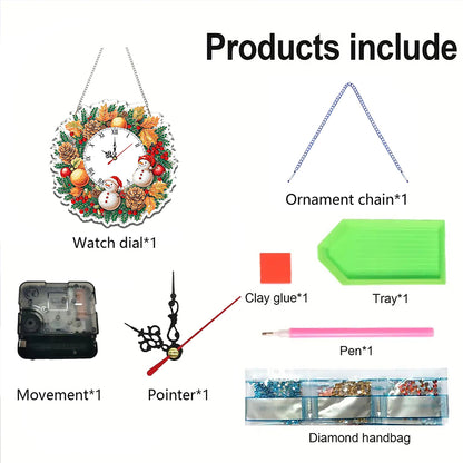 2D Flat DIY Fall Snowman Acrylic Diamond Painting Clock Pendant Home Decor