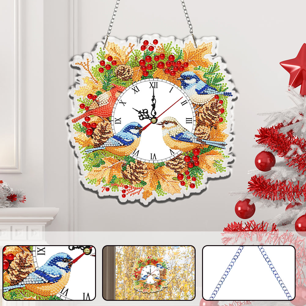 2D Flat DIY Christmas Acrylic Diamond Painting Clock Pendant for Home Decoration