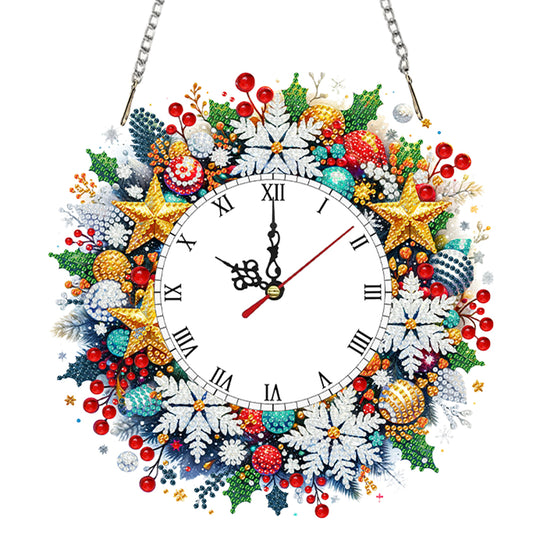 2D Flat DIY Christmas Snowflake Acrylic Diamond Painting Clock Pendant Decor