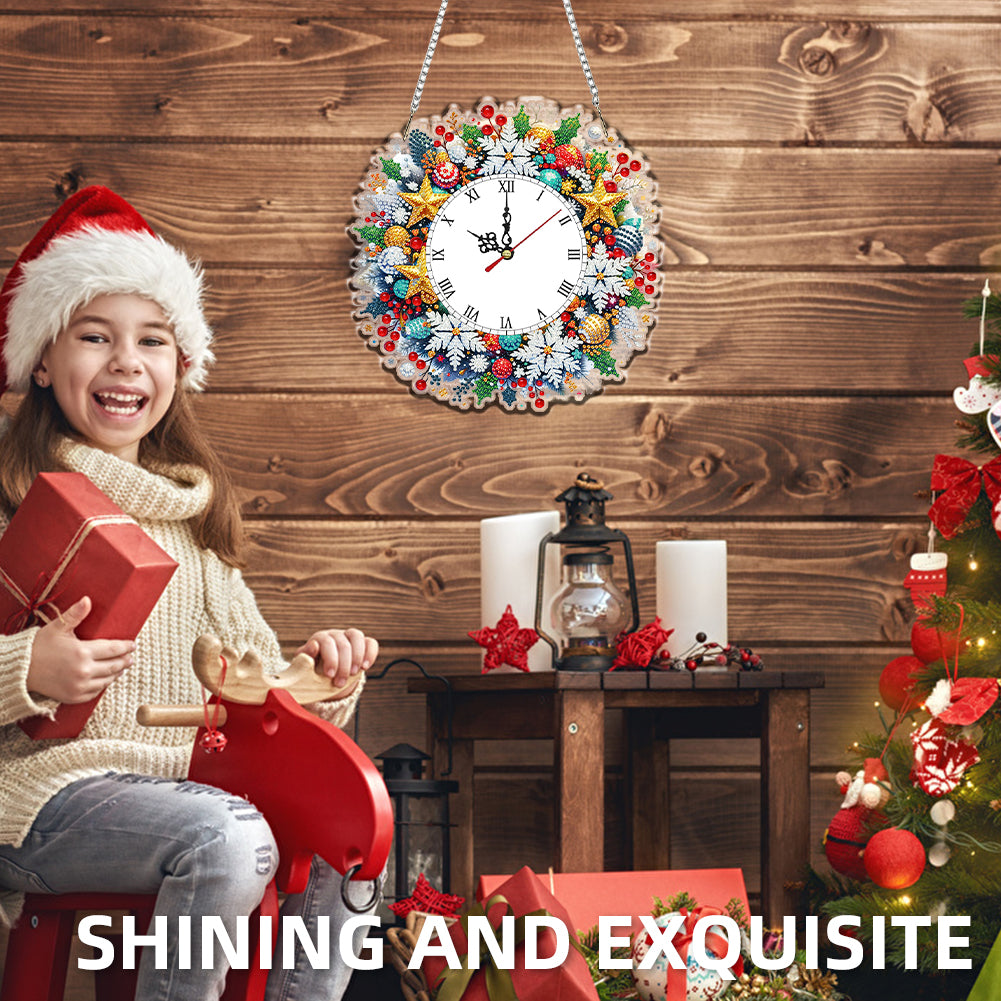 2D Flat DIY Christmas Snowflake Acrylic Diamond Painting Clock Pendant Decor