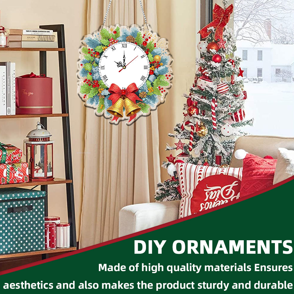 2D Flat DIY Christmas Acrylic Diamond Painting Clock Pendant Home Decoration
