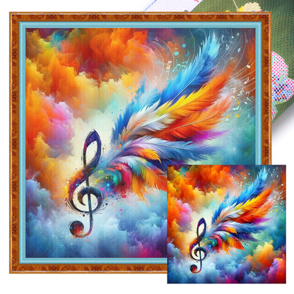 Colored Musical Note Feathers - 11CT Stamped Cross Stitch 40*40CM