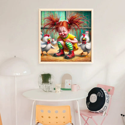 Girl And Chicken - 11CT Stamped Cross Stitch 40*40CM