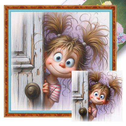 Girl Opening The Door - 11CT Stamped Cross Stitch 40*40CM