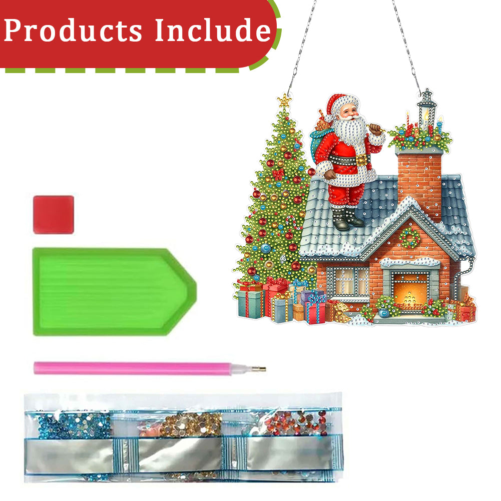 2D Flat Christmas DIY Hanging Diamond Art Kits Window Hanging Art for Home Decor