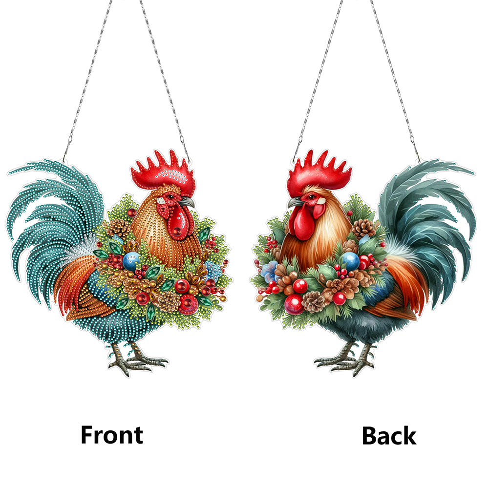 2D/Flat Xmas DIY Diamond Art Acrylic Pendant Wall Door Decoration (Farm Chicken)