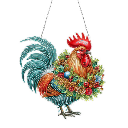 2D/Flat Xmas DIY Diamond Art Acrylic Pendant Wall Door Decoration (Farm Chicken)
