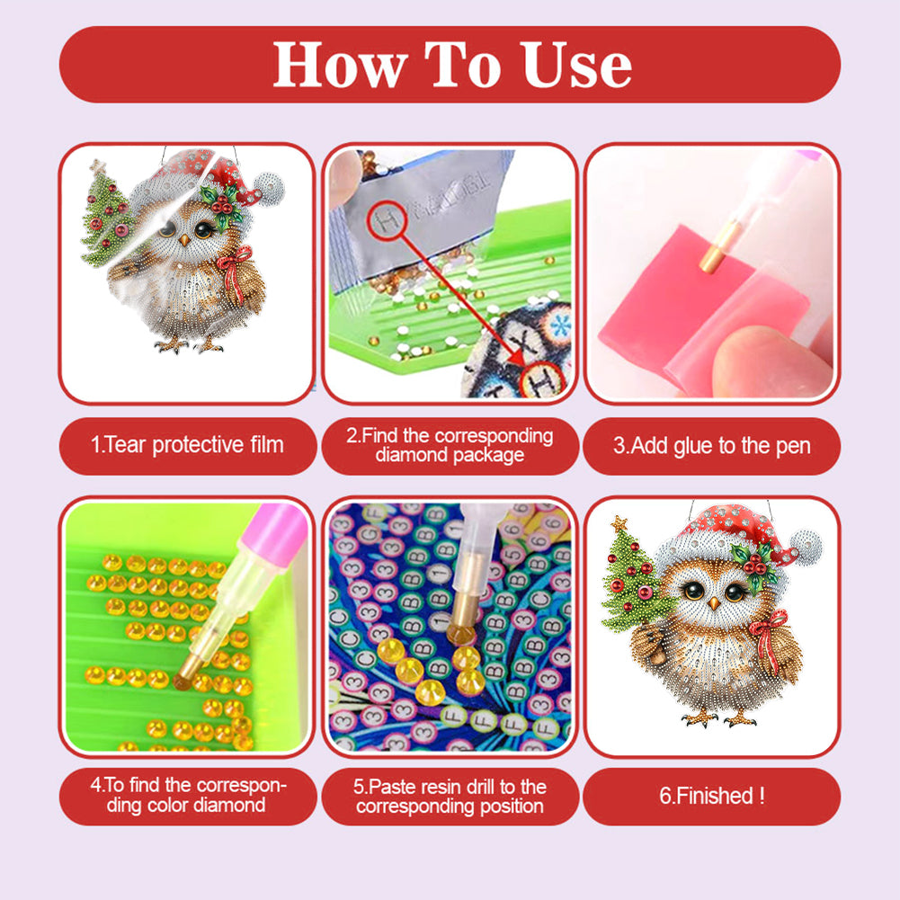 2D/Flat Christmas DIY Diamond Art Acrylic Pendant Wall Door Decoration (Owl)