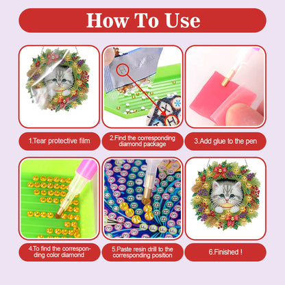 2D/Flat Christmas DIY Diamond Art Acrylic Pendant Wall Door Decoration (Cat)