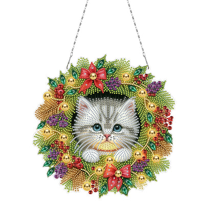 2D/Flat Christmas DIY Diamond Art Acrylic Pendant Wall Door Decoration (Cat)