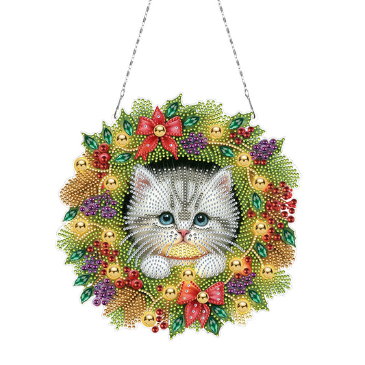 2D/Flat Christmas DIY Diamond Art Acrylic Pendant Wall Door Decoration (Cat)