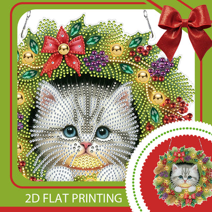 2D/Flat Christmas DIY Diamond Art Acrylic Pendant Wall Door Decoration (Cat)