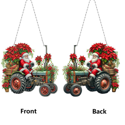2D/Flat Christmas DIY Diamond Art Acrylic Pendant Wall Door Decoration (Tractor)