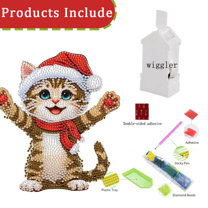 Xmas Acrylic Shaking Head 5D DIY Diamond Art Tabletop Decorations for Home (Cat)