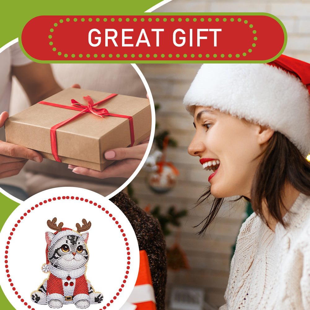 Xmas Acrylic Shaking Head 5D DIY Diamond Art Tabletop Decoration (Christmas Cat)